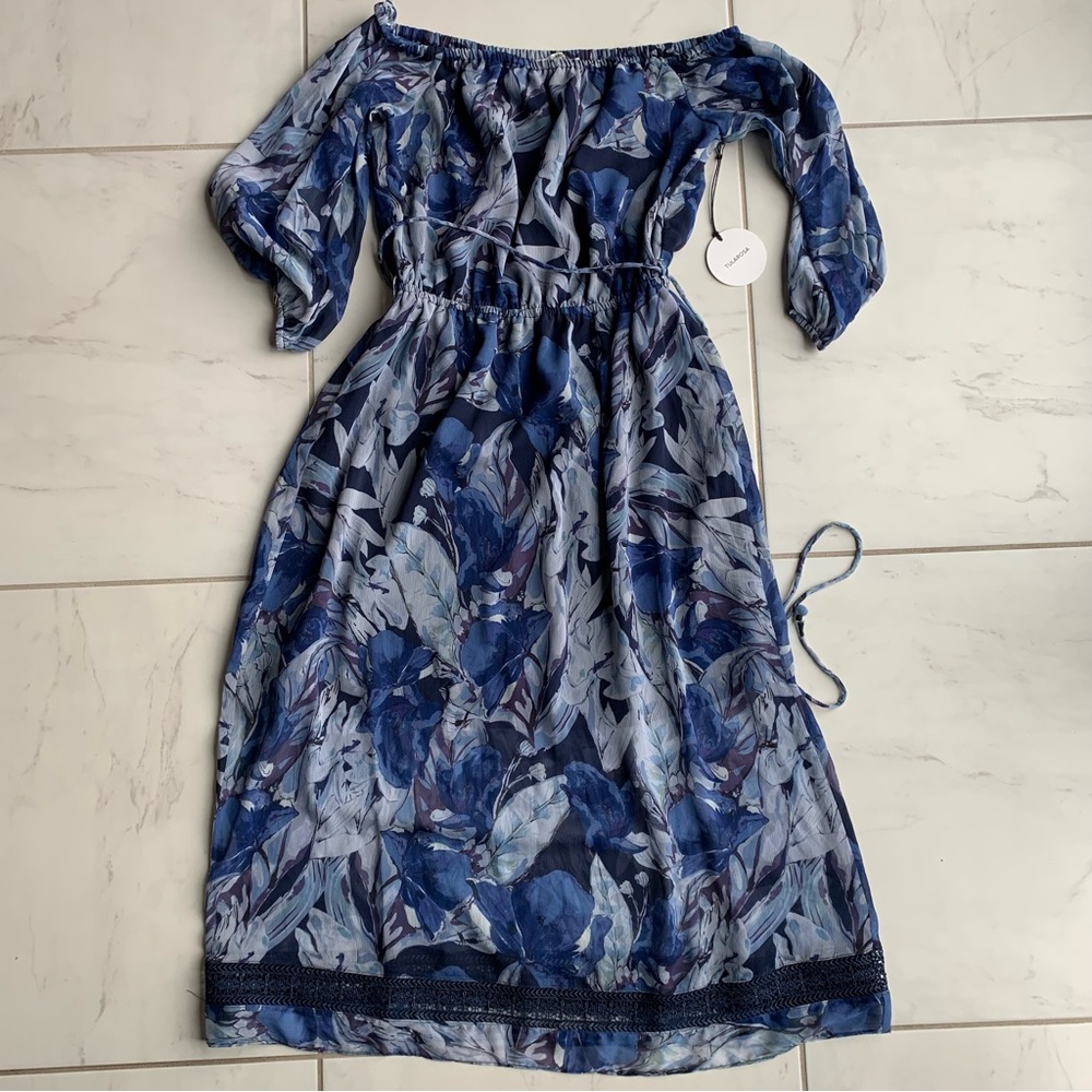 Tularosa Marty Midi Dress midnight floral off the shoulder NWT - Picture 5 of 11